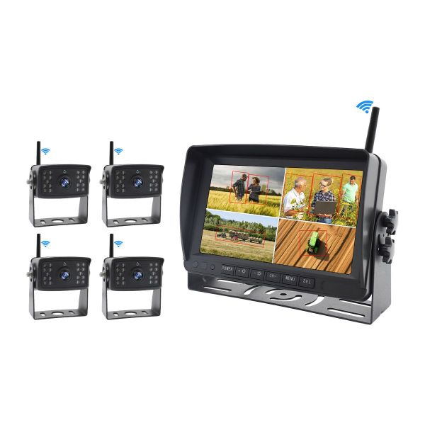 Quad Screens Wireless Battery Camera Monitoring System for Farm Equippment-5